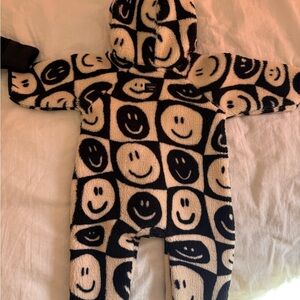 Another Fox Cozy Smiley Face Kids Footie in Black and Creama